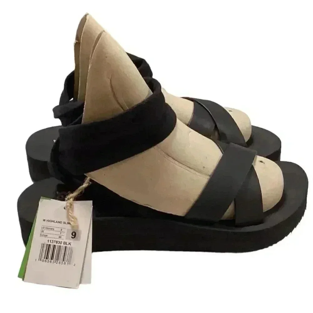 Sanuk Highland Sling ST Soft Top Womens 9 Black Platform Sandals Slip On NEW